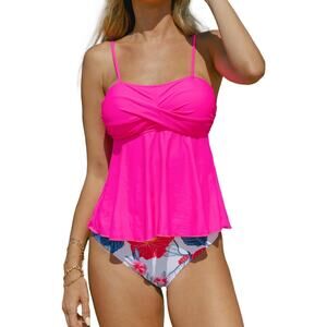 Beachsissi Womens Tankini Swimsuit Set Twist Front Floral Print Two Piece Small